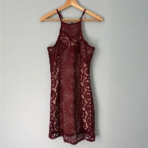 Maroon Lace Halter Dress